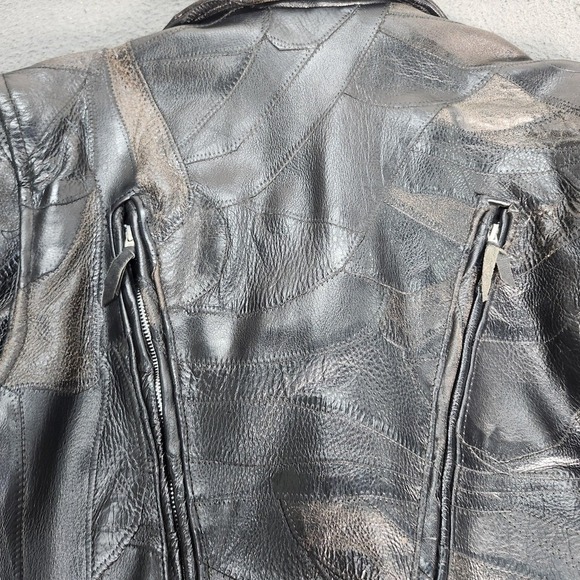 Diamond Plate Jacket Mens XL Black Buffalo Leather Motorcycle Biker Zip Lined - Picture 10 of 12